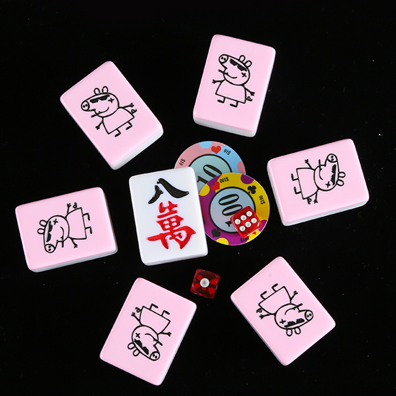 Pig Page Society Mahjong Household with Hand Rubbing in Large Personality Cartoon Mahjong Creative Customized Pink