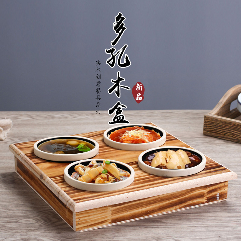 Hotel Supplies Creative Tableware Hot Pot Personalized Dishes Tray Portable Four-grid Assortment Bamboo and Wood Shabu Dish Fashion Tray