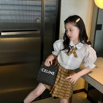 Girl Jk Academy Wind Three Sets Short Sleeve Shirt Plaid Dress Collar Knot Summer New Short Skirt With Cotton Bottom Pants