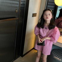 Girl Ocean Gas Plaid Shirt Shorts Suit Summer New Kids Dress CUHK Kids Blouse Super NICE Color