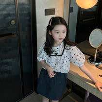 Girl Short Sleeve Shirt Summer New Child Clothing Foreign Air Polo Dot Doll Shirt CUHK Child Korean Version Little Fresh Temperament Wind