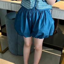 Girl Little Shorts Foreign Air Small Hot Pants Summer New Children Dress Korean Version Blue Solid Light Cage Pants Casual Pants