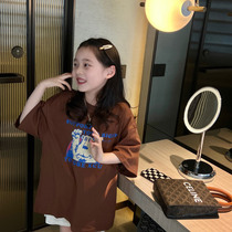 Girls loose lengthened T-shirt Summer new childrens clothes CUHK Tong Han Edition Big version of the blouse Cute Little Bear Parent-child