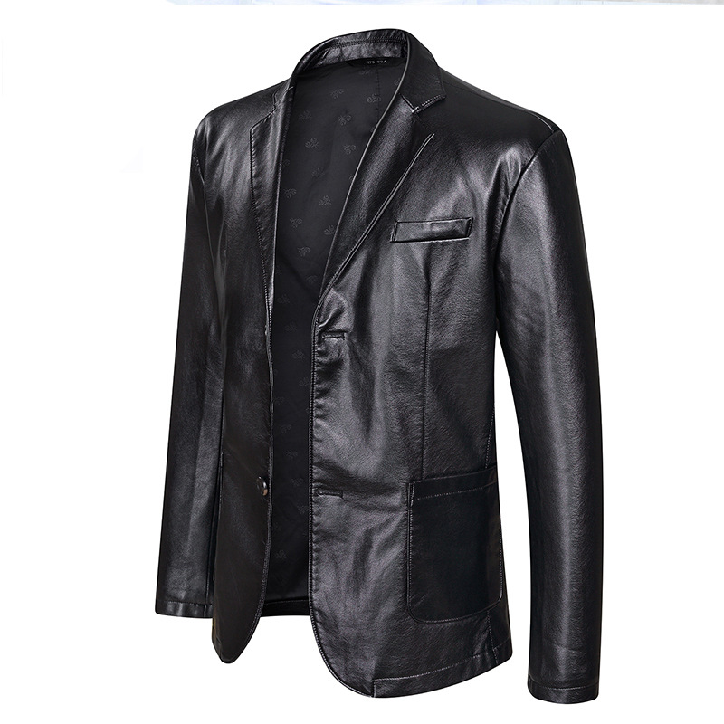 High-end quality men's autumn middle-aged men's casual leather jacket men's leather jacket large size suit collar leather jacket men