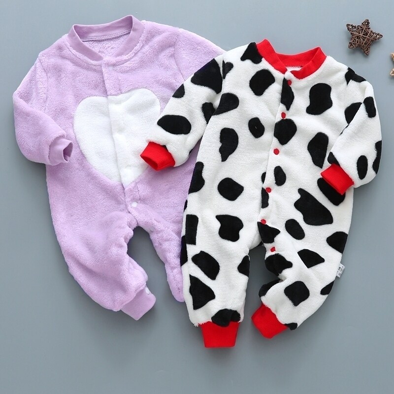 Baby jumpsuit pajamas spring and autumn and winter thickened romper 0-1-2 years old male and female baby climbing clothes newborn clothes