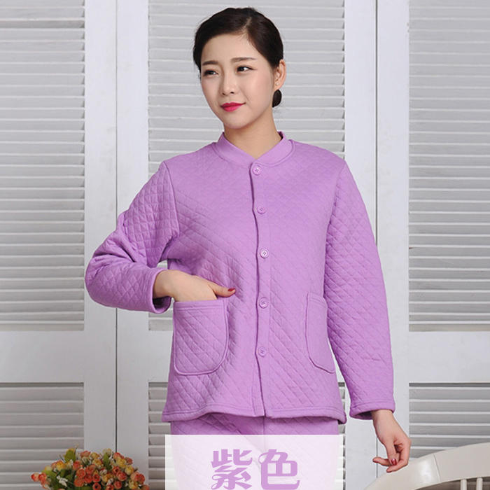 Cũ mở quần áo mùa thu nhà ấm đồ lót người già bông ấm áp trên cardigan s-shirt cotton ba lớp ấm cardigan.