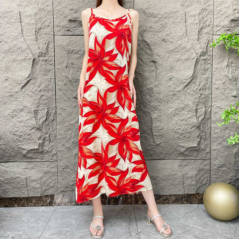 [Maple Leaf Wanlin] Summer Floral Fashion French Loose Temperament Suspender Dress Women's Loose Dress