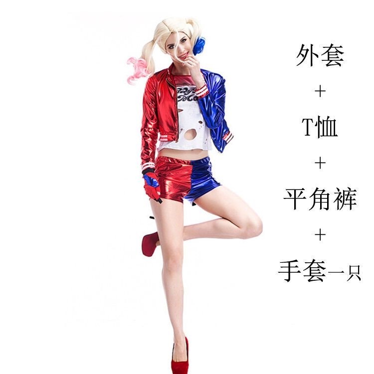 Suicide Squad Harley Quinn Cosplay Clown Female Adult and Children's Costume Set Wig Baseball Bat Suicide Squad Harley Quinn Cosplay Clown Female Adult and Children's Costume Set Wig Baseball Bat
