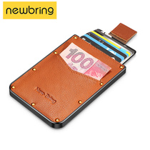 NewBring Creative card bag male anti-theft brush rivet small wallet ins card jacket Metal credit card bag Genuine leather