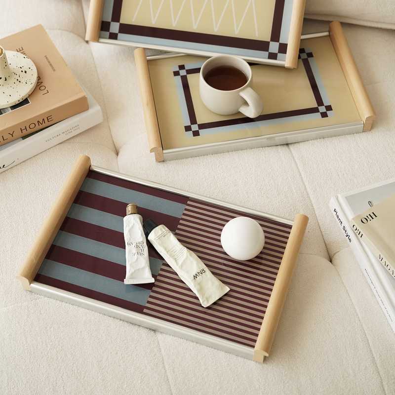Livingplus Creative Tray Home Tea Tray Aromatherapy Tray Wooden Handle Dopamine Storage Tray Jewelry Display