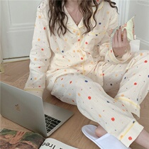 Pure cotton cotton yarn pajamas female students spring and autumn Korean version baby cotton thin section long-sleeved trousers small fresh home service suit