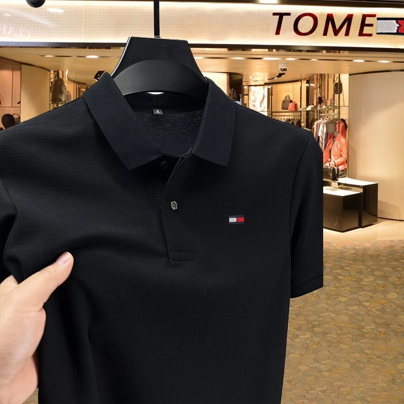 Мужская футболка American Tommy из 100% хлопка с короткими рукавами, новинка лета 2025, свободная мужская повседневная рубашка поло большого размера