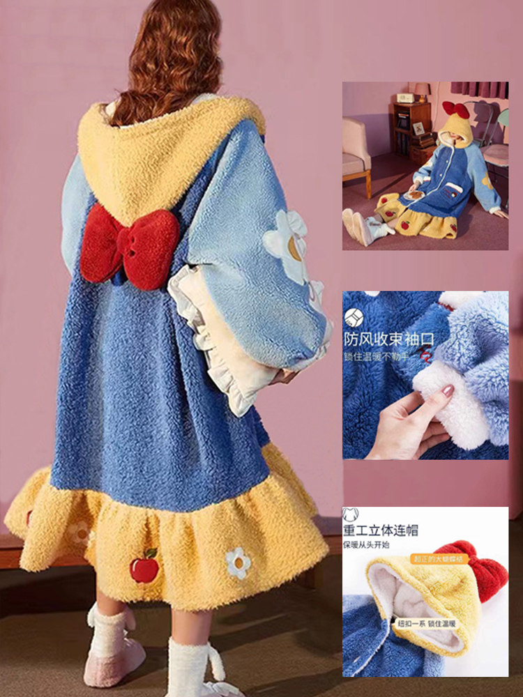 2024 NEW AUTUMN WINTER THICKENED FLEECE CORAL VELVET PAJAMAS WINTER WOMENS WINTER NIGHTGOWN WOMENS AUTUMN WOMENS WINTER