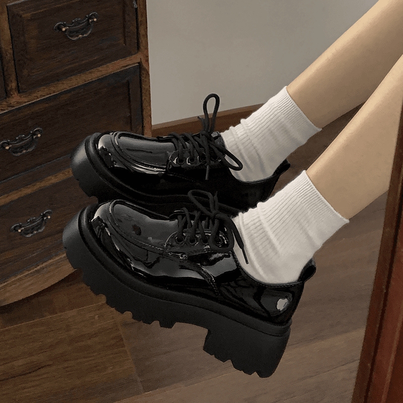 Black Leather Loafers with a Height-Increasing Effect, Autumn Thick-Soled British Style Women's Shoes, 2026 New Versatile Chunky Heel Comfortable Shoes Black Leather Loafers with a Height-Increasing Effect, Autumn Thick-Soled British Style Women's Shoes, 2026 New Versatile Chunky Heel Comfortable Shoes
