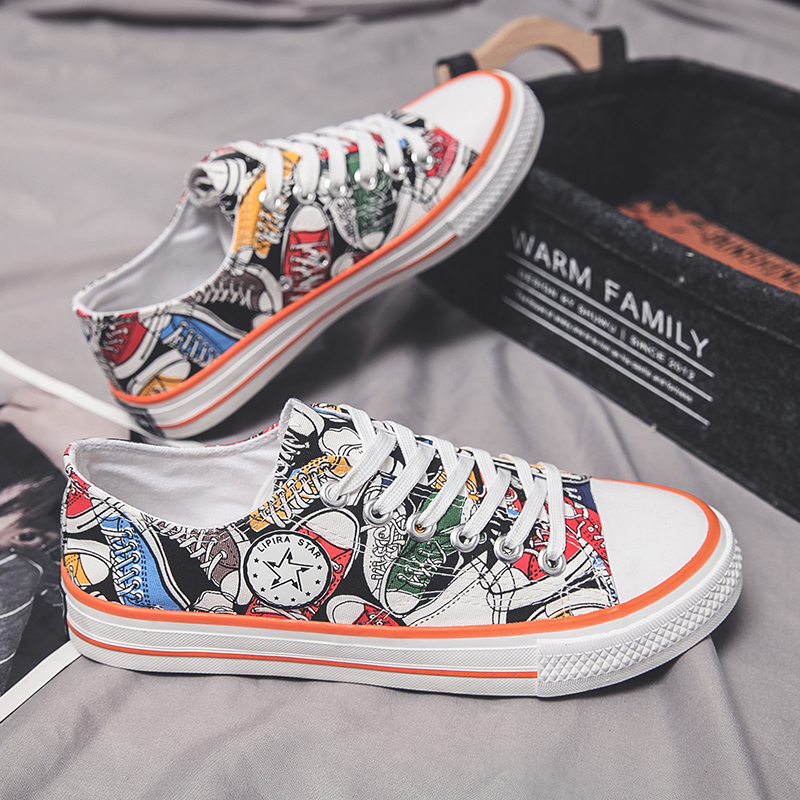 Low Tide And Colornew pattern Spring and summer Chaota Men's Shoes ventilation canvas shoe male Korean version Graffiti skate shoes male student leisure time Low Gang shoes