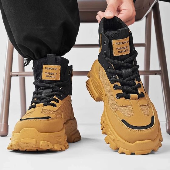 劳保男鞋冬季加绒棉鞋工作防滑耐磨户外登山运动增高黑色马丁靴子