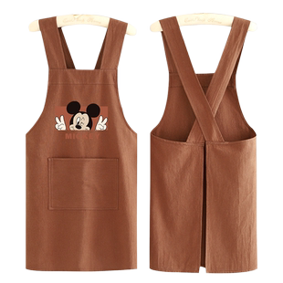 棉皱布围裙女工作服厨房家用透气防污做饭围腰女大人上班加宽耐磨