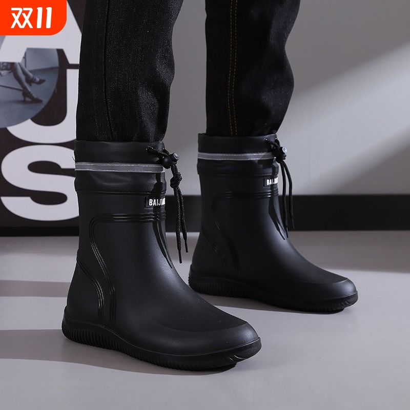 雨鞋男款2025新款收口防雨防水鞋中筒防滑套鞋雨靴子工作胶鞋男女