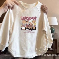 100% pure cotton children's clothing girl T-shirt 2025 spring and autumn Western style Raglan kids Long sleeves Loose clothes Casual E
