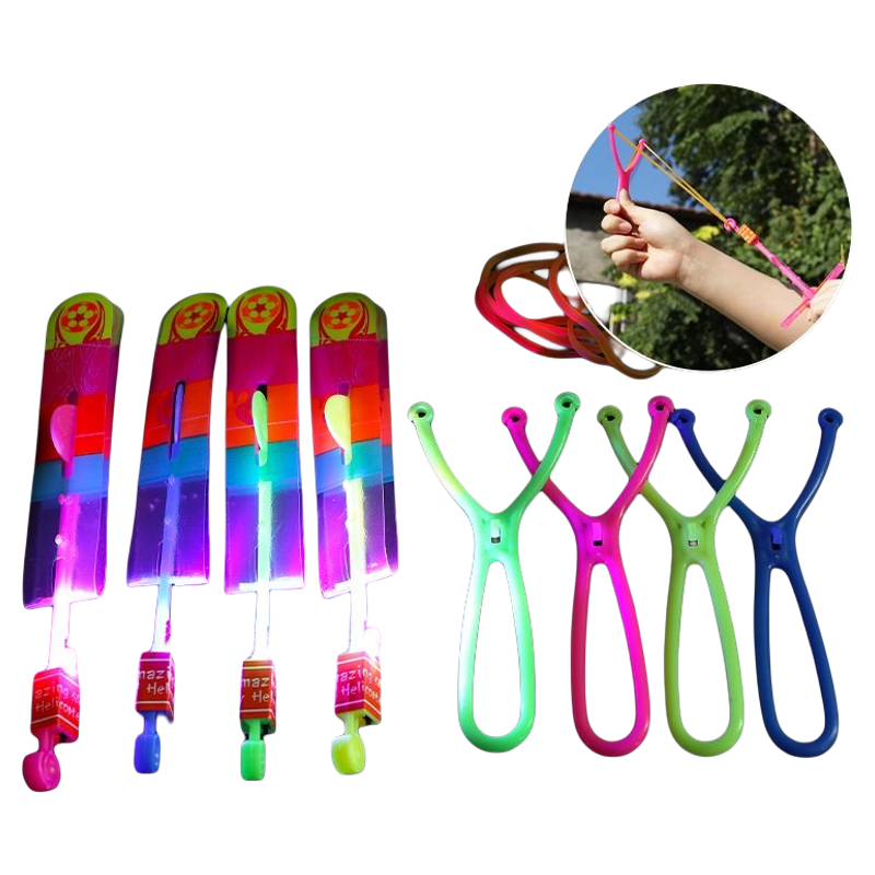 夜光飞天弹弓飞箭发光儿童弹射闪光竹蜻蜓户外飞行器地摊玩具广场