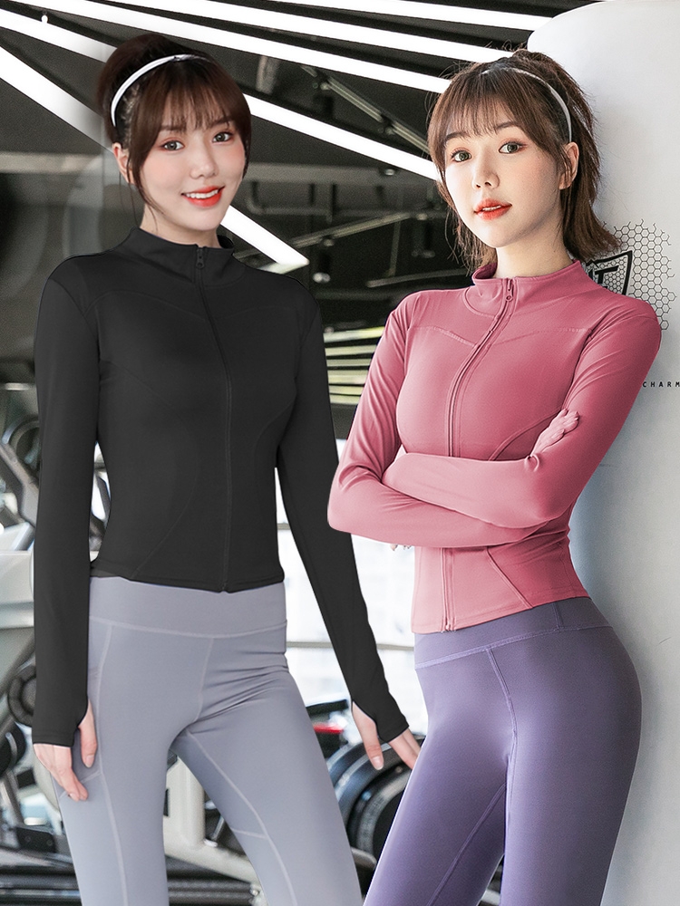 <!--健身上衣女新款紧身长袖运动春夏速干跑步套装晨跑瑜伽服外套穿搭-->