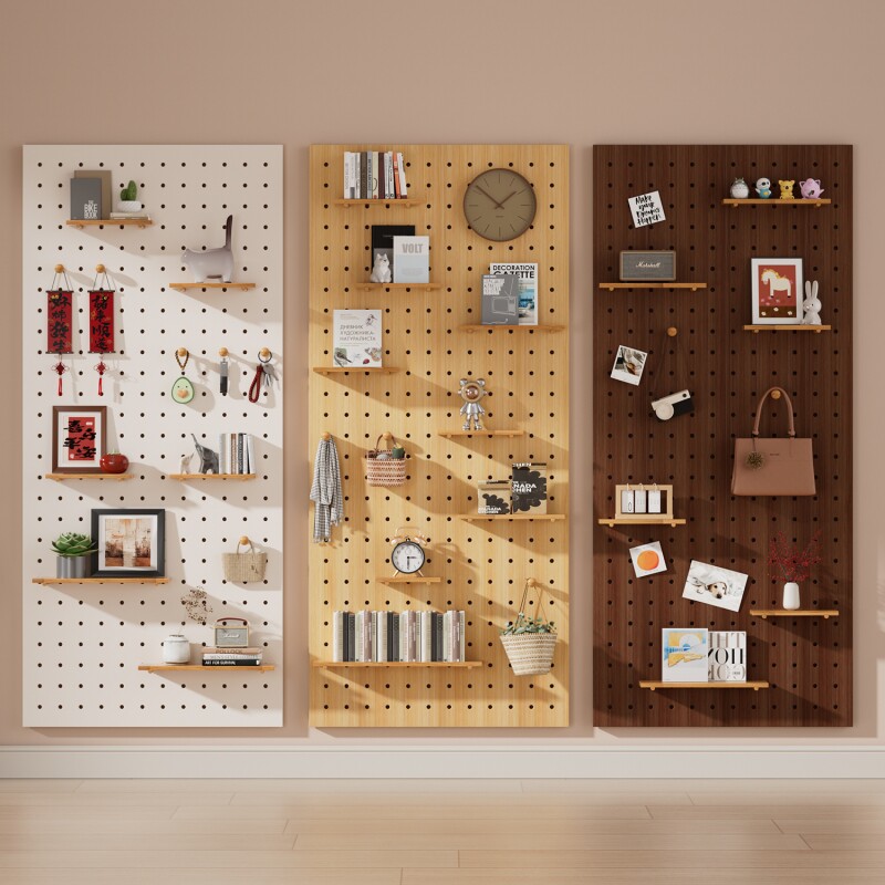 Living room bedroom entry solid wood hole board multifunctional storage rack shape wall storage display rack partition