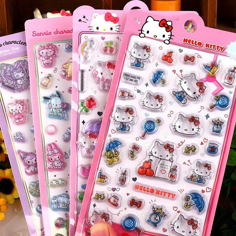 Sanrio Kitty Cat Kuromi Melody 3D Stereo Relief Sticker Mobile Phone Protective Case Decoration Cartoon Sticker