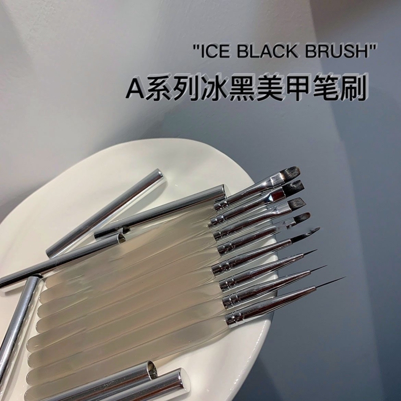 Japanese-Style Ice Black Nail Art Brush Set for Painting, Line Drawing, Gradient, Nail Salon Use, Nail Brushes, Dotting Pens, Universal Pens