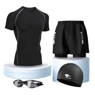 男士泳衣套装泳裤上衣2025新款分体全身防晒短袖游泳夏防尴尬双层