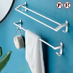 No-Drill Towel Rack Space Aluminum Hanging Rod Wall-Mounted Bathroom Toilet Towel Drying Rod Bath Towel Storage Rack Double Rod