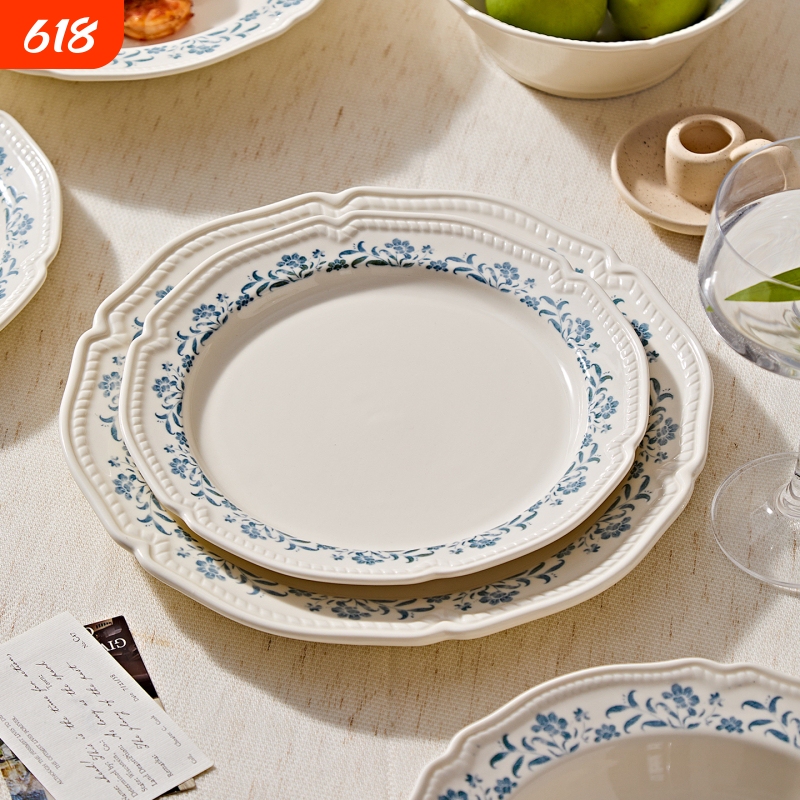 Steak Ceramic Bone Plate Round Western-Style Plate Patterned Dish Plate Household Plate Shallow Plate Flat Plate Dish Western-Style Tableware Steak Ceramic Bone Plate Round Western-Style Plate Patterned Dish Plate Household Plate Shallow Plate Flat Plate Dish Western-Style Tableware