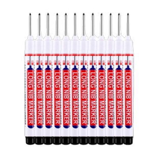 长头记号笔工地专用油性笔木工黑色划线细头加长画线计号笔标记笔防水红色不掉色防油瓷砖脱帽速干深孔加墨