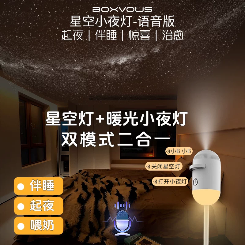 Светодиодная ночная лампа Boxvous Starry Night Light с управлением голосом, ночная USB-лампа для спальни 2026, новый Boxlamp проектор