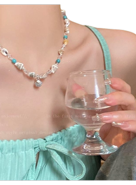 轻奢多巴胺贝壳串珠锁骨链女海边度假小众设计高级感配饰百搭项链
