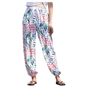 春秋款棉绸裤子睡裤女士夏季大码人造棉透气防蚊长裤女家居外穿