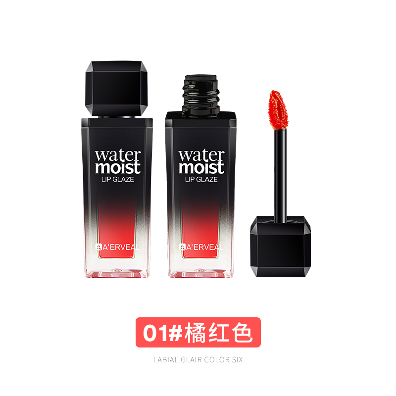 01 OrangeGlass Lip Glaze Lipstick waterproof Lipstick Lip Gloss Non stick cup No fading female Lip oil Mirror light on the water Matte Foggy surface
