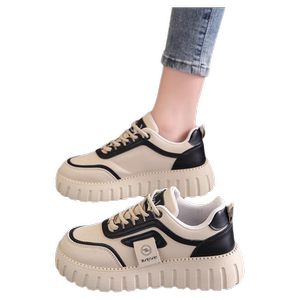 踩屎感板鞋女款2024新款秋季松糕厚底码休闲软底老爹真皮运动鞋女