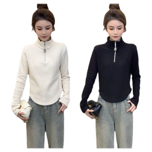 时尚百搭休闲长袖t恤女2024秋季新款修身显瘦百搭上衣半高领运动