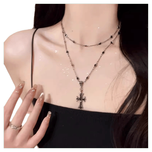 choker黑色十字架项链女夏长款双层叠戴配饰高级感甜酷辣妹锁骨链