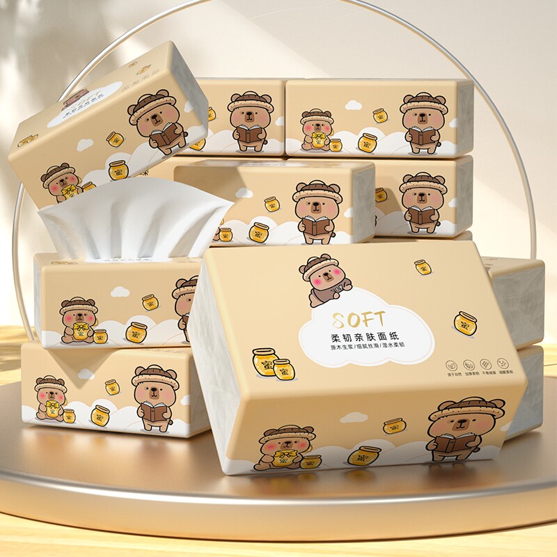 吊り下げ式ティッシュ、フェイシャルティッシュ、トイレットペーパー、ハンドタオル、ナプキン、フェイスタオル、キッチンペーパーが3020枚入りの大型パックが6個