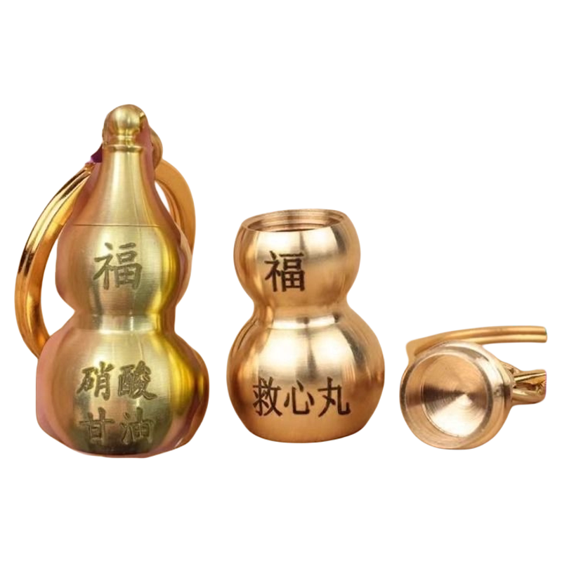 速效救心丸吊坠葫芦挂件便携药盒随身老人药瓶钥匙黄铜携带急救