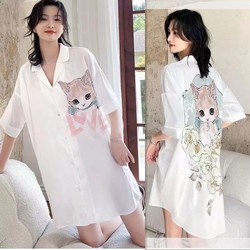 Pure lust style pajamas summer ສໍາລັບແມ່ຍິງ, ice silk ກາງ-ຍາວອິນເຕີເນັດສະເຫຼີມສະຫຼອງເສື້ອ skirt, ວ່າງຂະຫນາດໃຫຍ່ nightgown, ສາມາດນຸ່ງໃສ່ນອກ pajamas ສໍາລັບແມ່ຍິງ