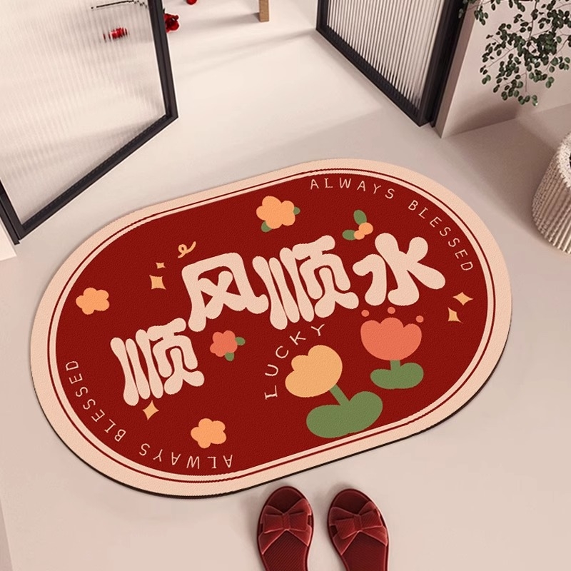 赤いバスルームフロアマット珪藻土吸収性速乾性滑り止めソフトマット足マットトイレ浴室ドア入り口ゴム