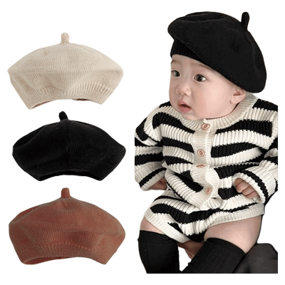 春秋冬百搭儿童针织贝雷帽纯色