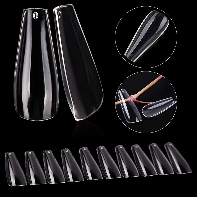 Cross-Border Ballet Long False Nails, Full-Cover Ballet Fake Nails, Coffin-Shaped Nails, Full-Cover Transparent No-Crease Fake Nail Tips