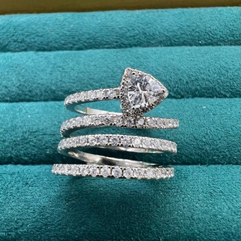 Korean version full diamond multi-circle diamond spring triangle diamond ring mon personalized fashion light luxury niche ring for girlfriend