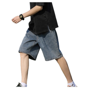 夏季高街中蓝牛仔短裤男女同款薄款美式外穿宽松休闲牛仔五分裤潮