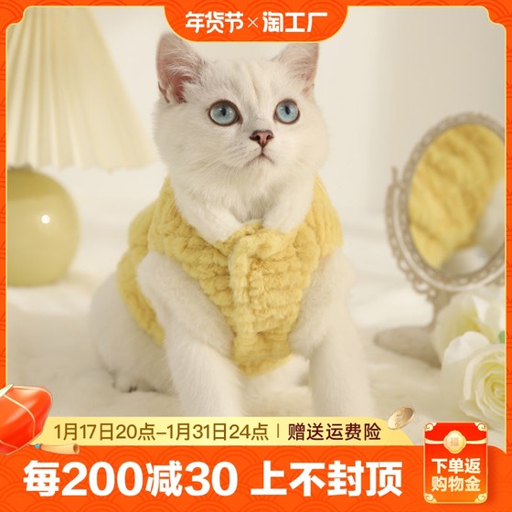 Pet cat clothes, autumn and winter puppy clothes, plus velvet to keep warm and prevent shedding, silver gradient kitten short-leg cotton coat vest