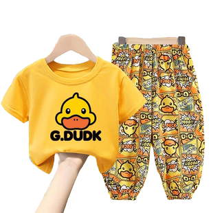 男童夏季套装2024新款洋气儿童短袖中小童女宝宝卡通韩版防蚊裤潮