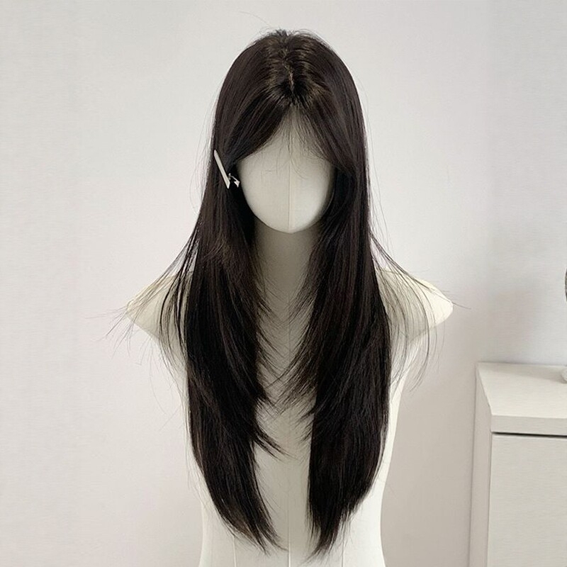 "First Love Letter" Jin Kaili Full Wig for Women, High-Layered Black Long Straight Lolita Natural Wig